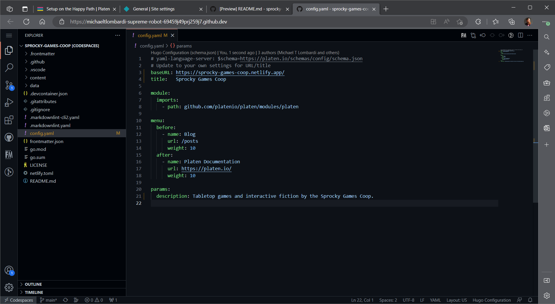 Screenshot of the edited config.yaml file