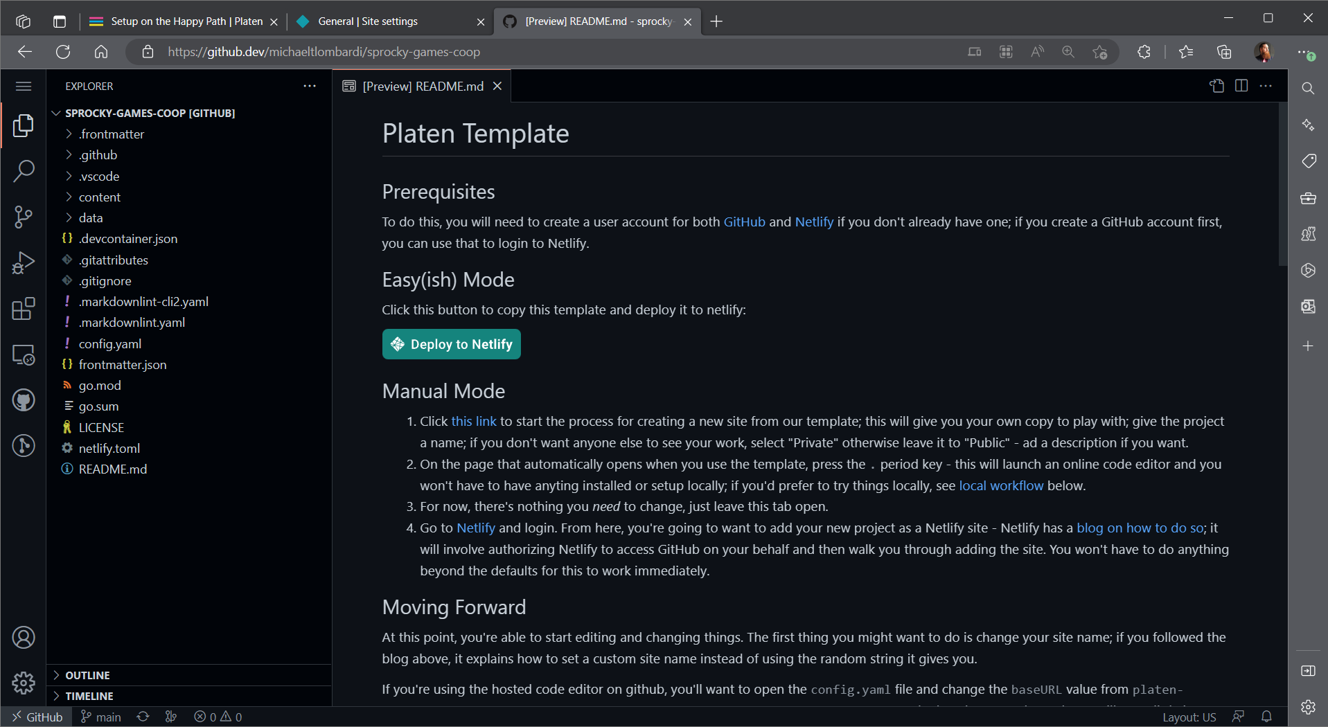 Screenshot of the repository opened in GitHub&rsquo;s web editor