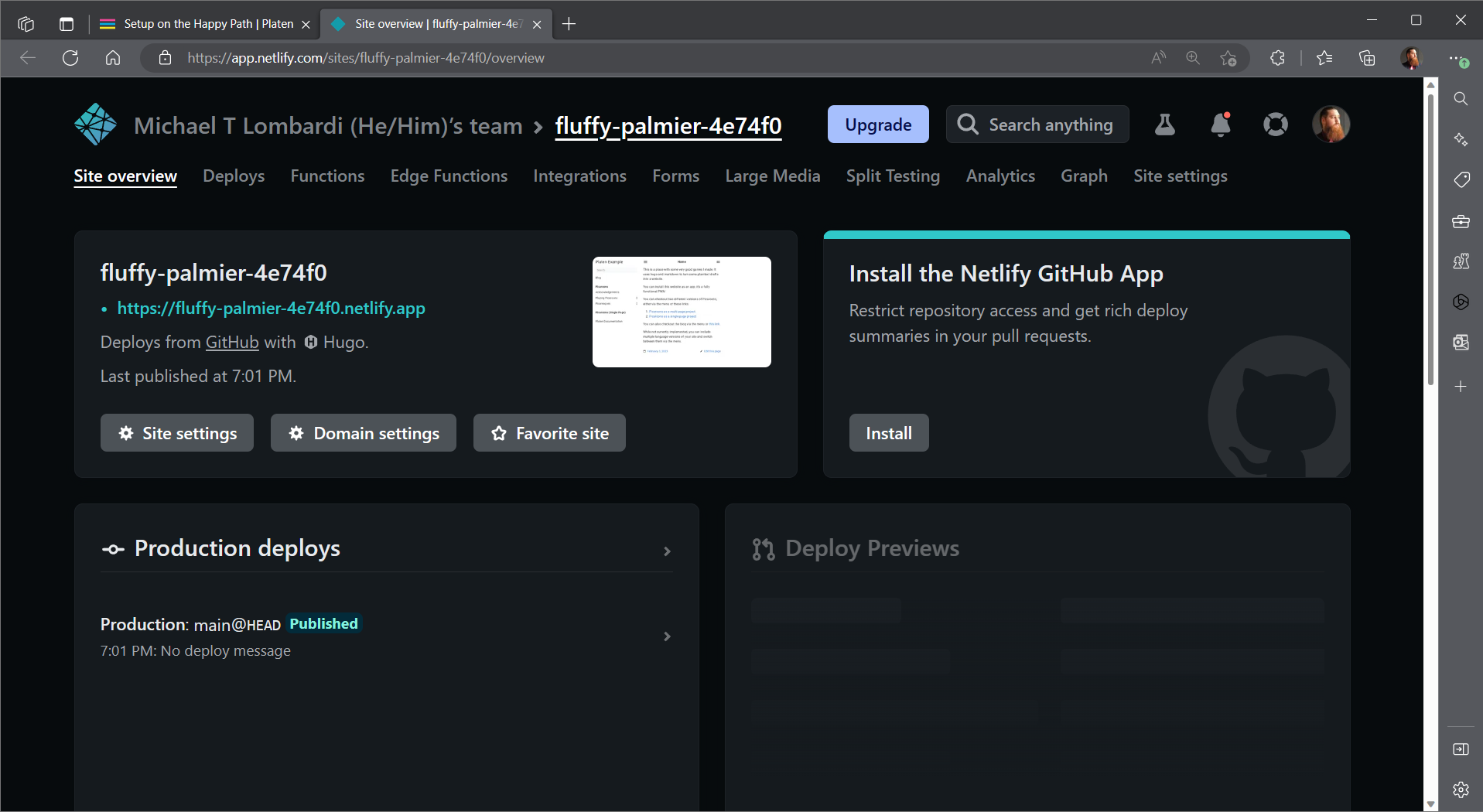 Screenshot showing the landing page for your new Netlify site